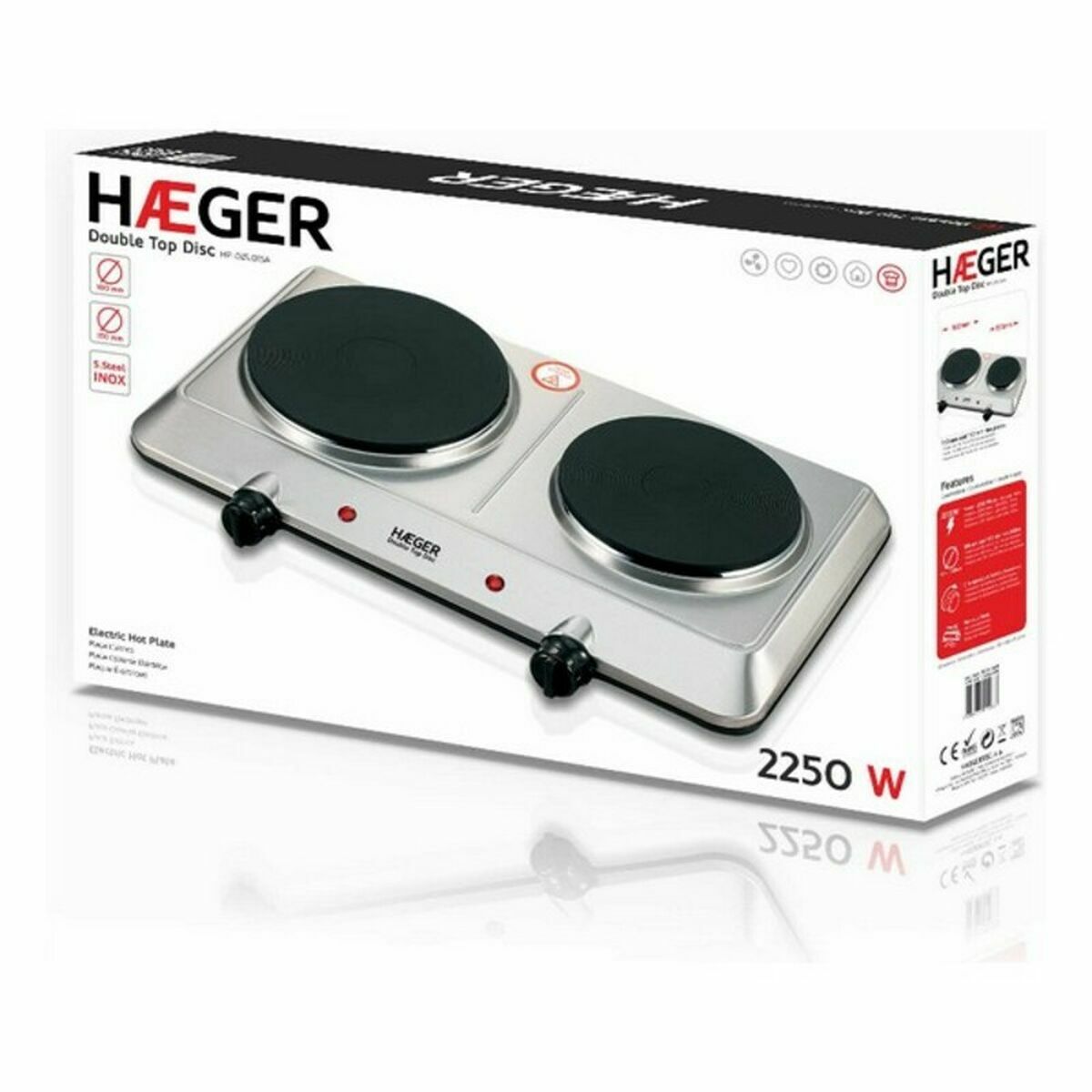 Elektrische Kookplaat Haeger HP-02S.015A 2 Fornuizen Rood 2250W