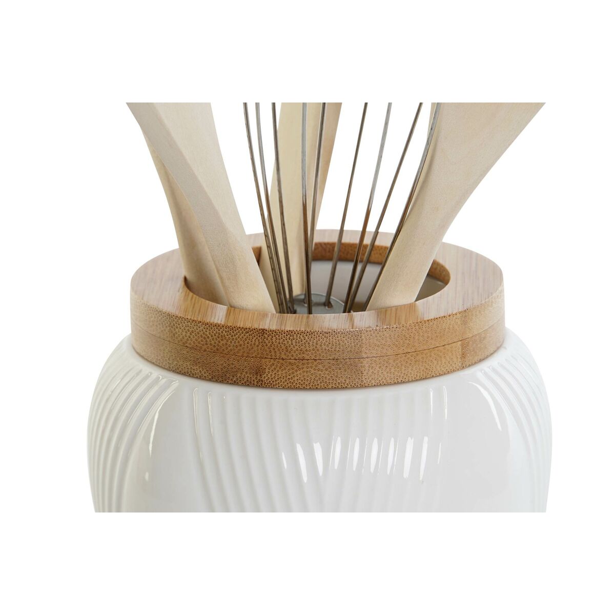 Pot voor Keukengerei DKD Home Decor Wit Bamboe Porselein 10,5 x 10,5 x 12 cm 6 Onderdelen