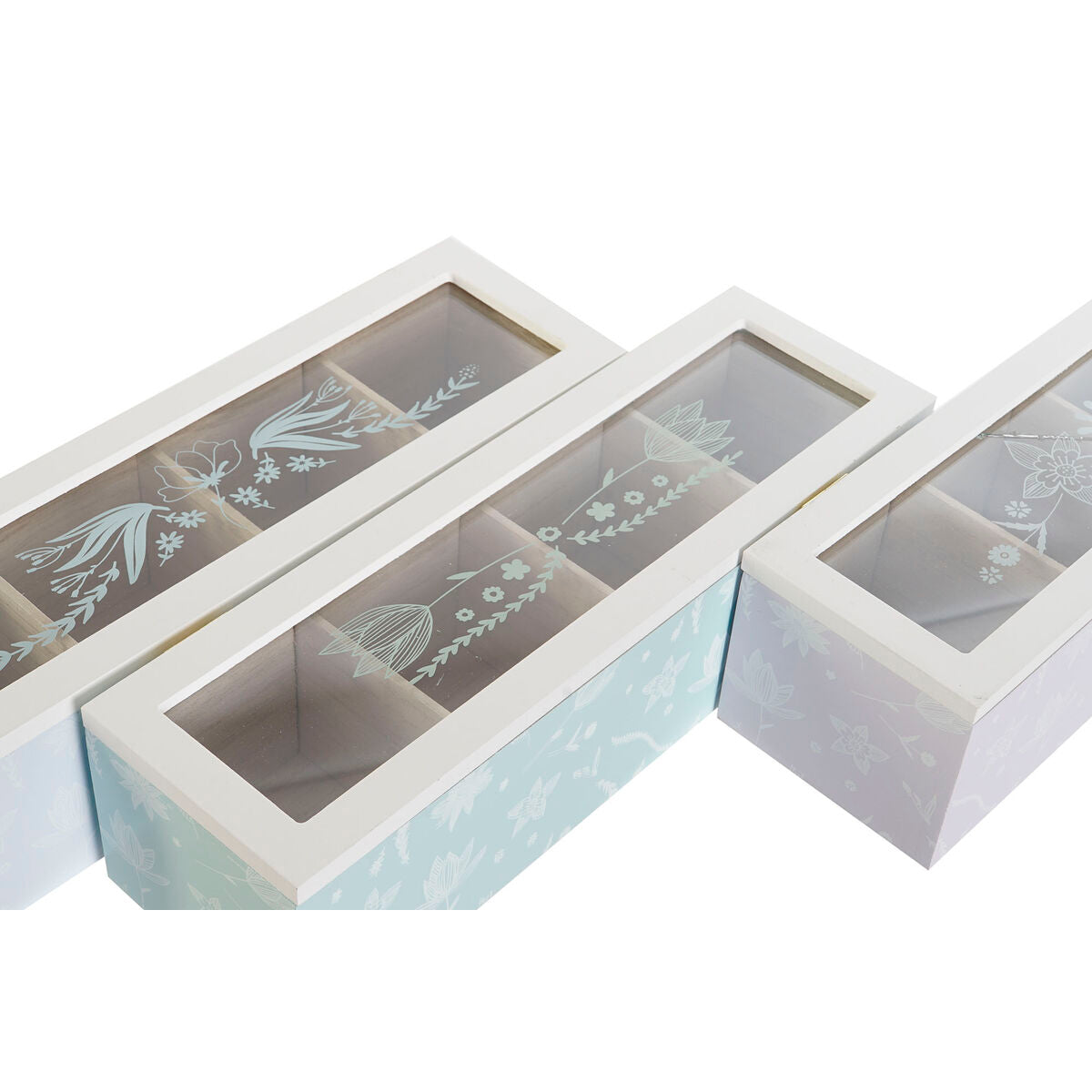 Box for Infusions DKD Home Decor Blauw Groen Lila Kristal Hout MDF (3 Stuks)
