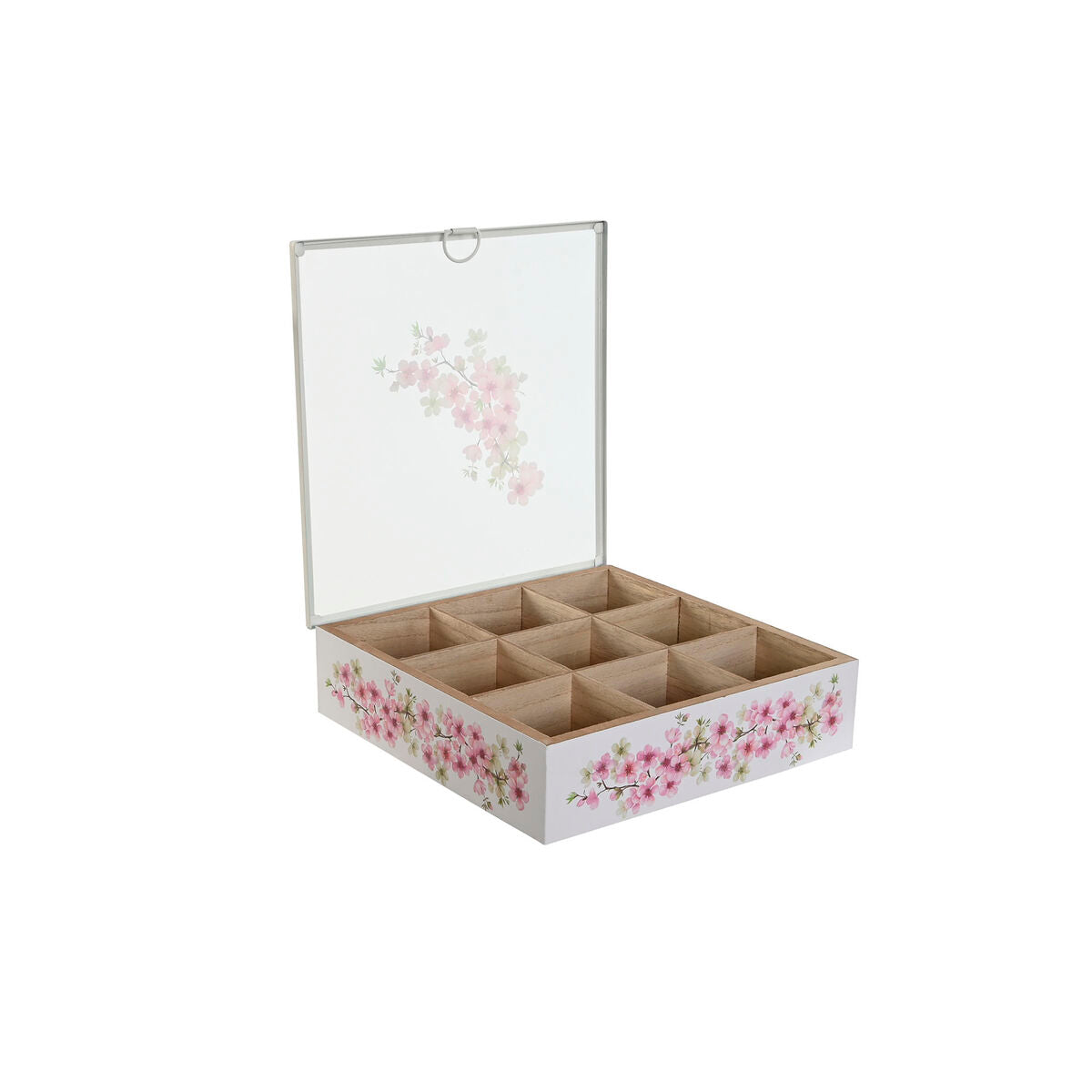 Box for Infusions Home ESPRIT Wit Roze Metaal Kristal Hout MDF 24 x 24 x 6,5 cm (2 Stuks)