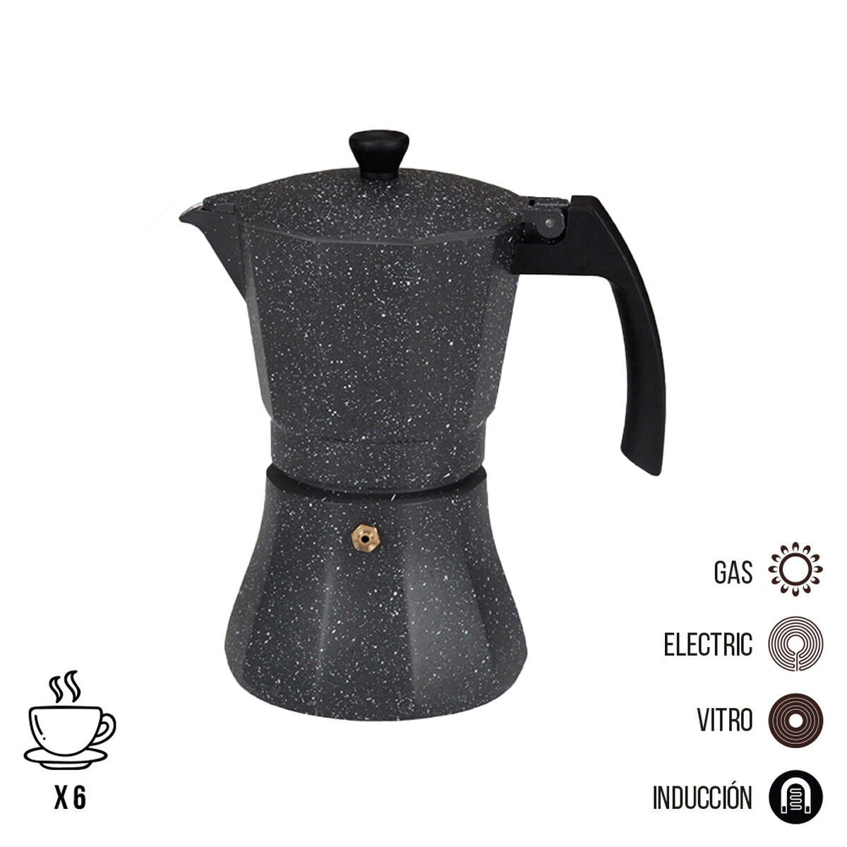 Italiaanse Koffiepot EDM Zwart Aluminium 6 Kopjes Inductie