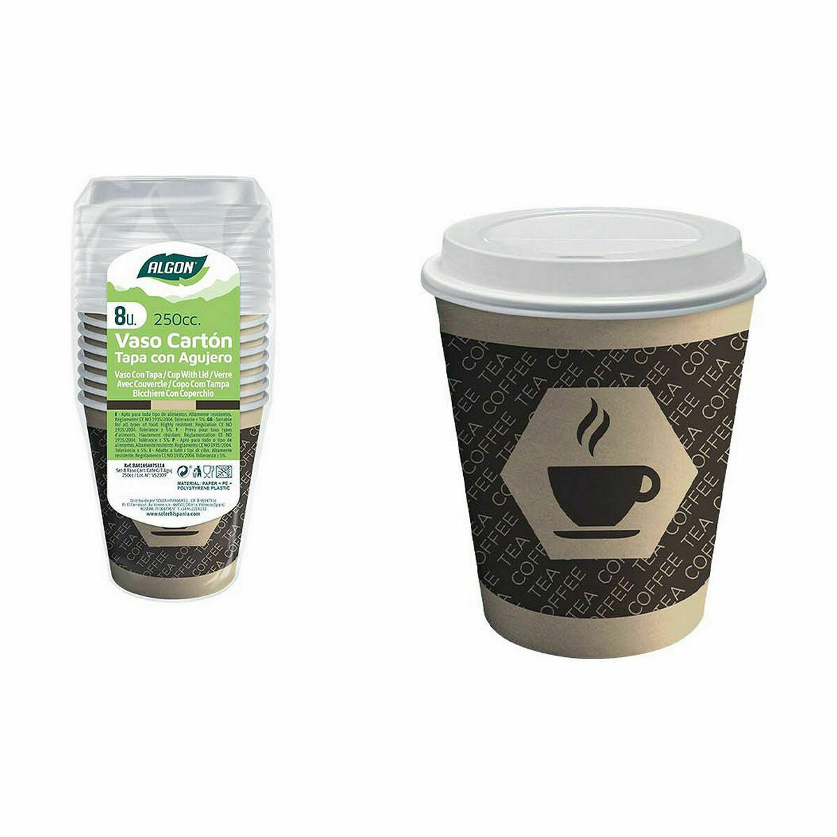 Glazenset Algon Karton Koffie 8 Onderdelen 250 ml (36 Stuks)