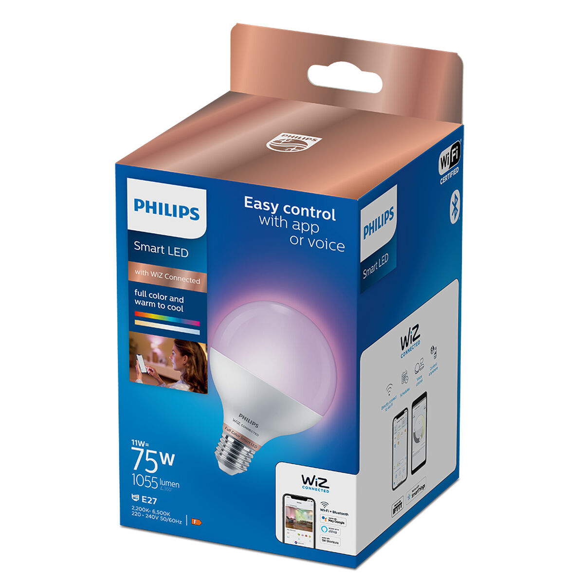 Ledlamp Philips Wiz G95 Smart Full Colors F 11 W E27 1055 lm (2200K) (6500 K)