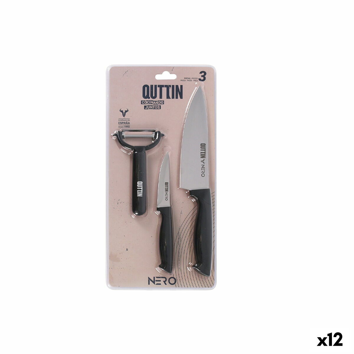 Keukenset Quttin Nero Zwart 3 Onderdelen (12 Stuks)