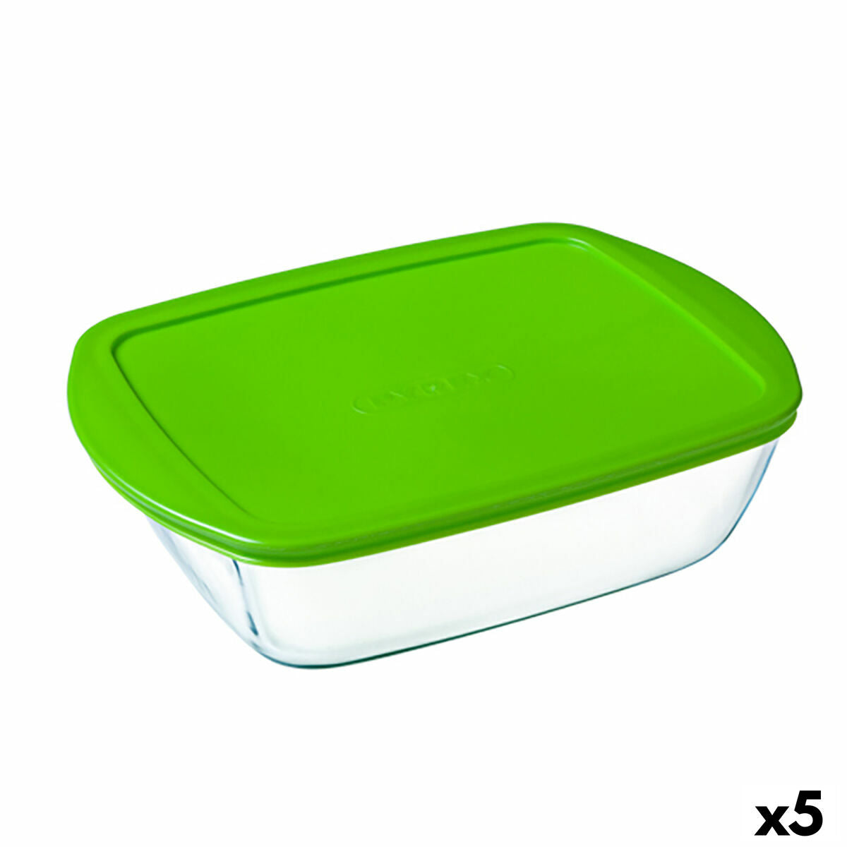 Rechthoekige lunchbox met deksel Pyrex Cook&store Px Groen 2,5 L 28 x 20 x 8 cm Glas Siliconen (5 Stuks)