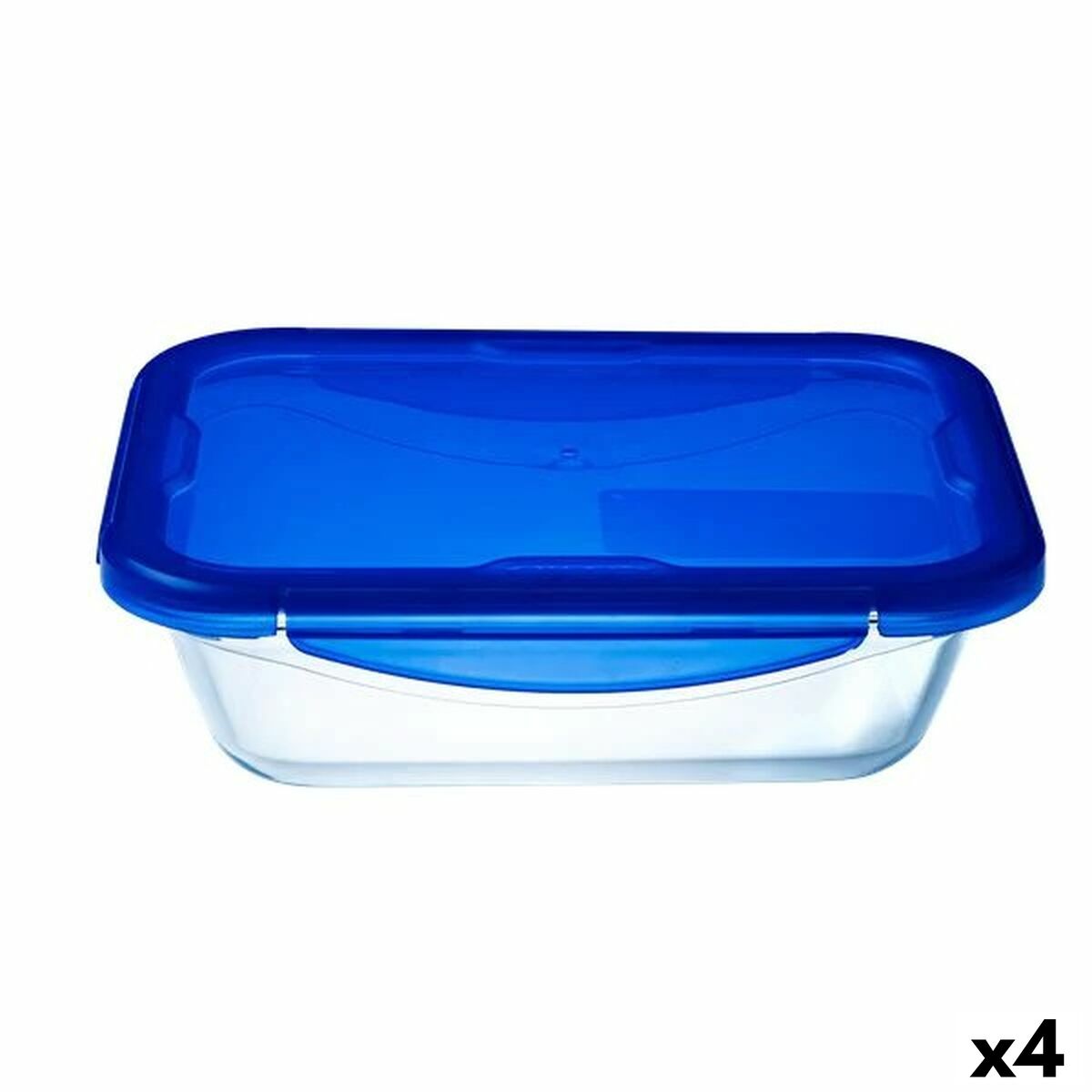 Hermetische Lunchtrommel Pyrex Cook&go 30 x 23 cm 3,3 L Rechthoekig Blauw Glas (4 Stuks)