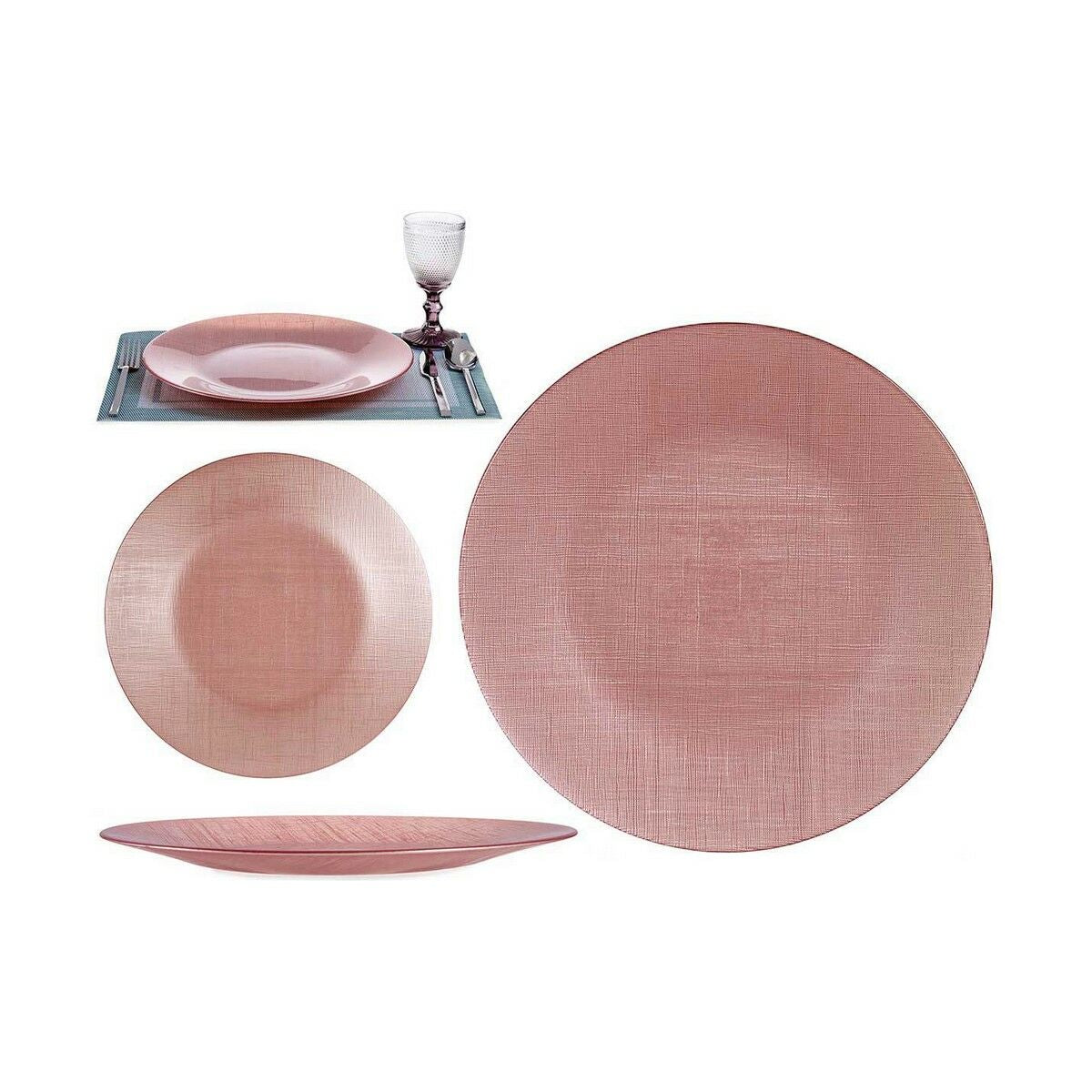Eetbord Roze Glas 32,5 x 2 x 32,5 cm (6 Stuks)