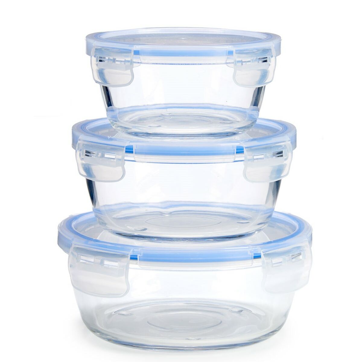 Set Lunchboxen Rond Blauw Transparant Glas (8 Stuks)