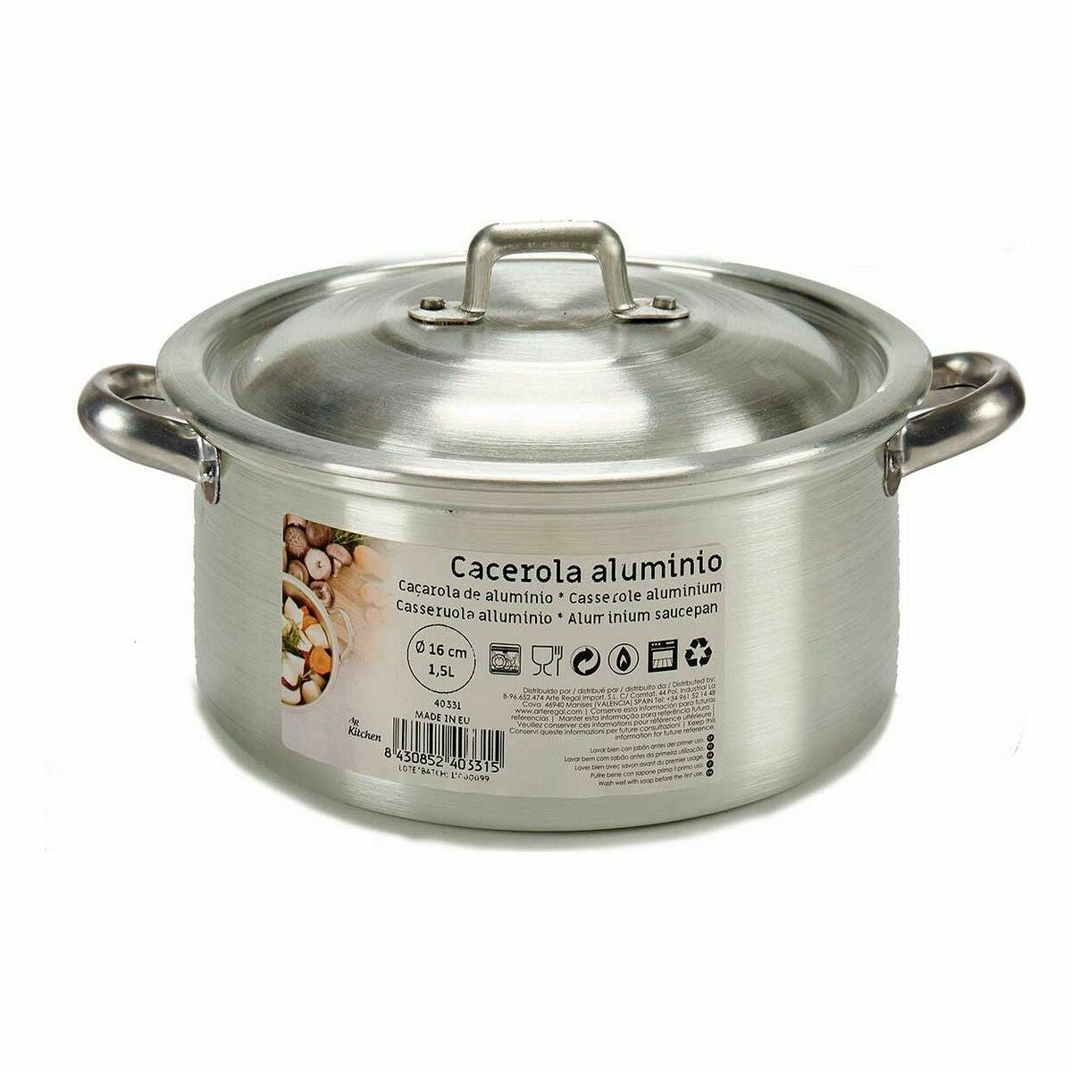 Kookpot met Deksel Zilverkleurig Aluminium 1,5 L 18 x 10 x 23,5 cm (10 Stuks)