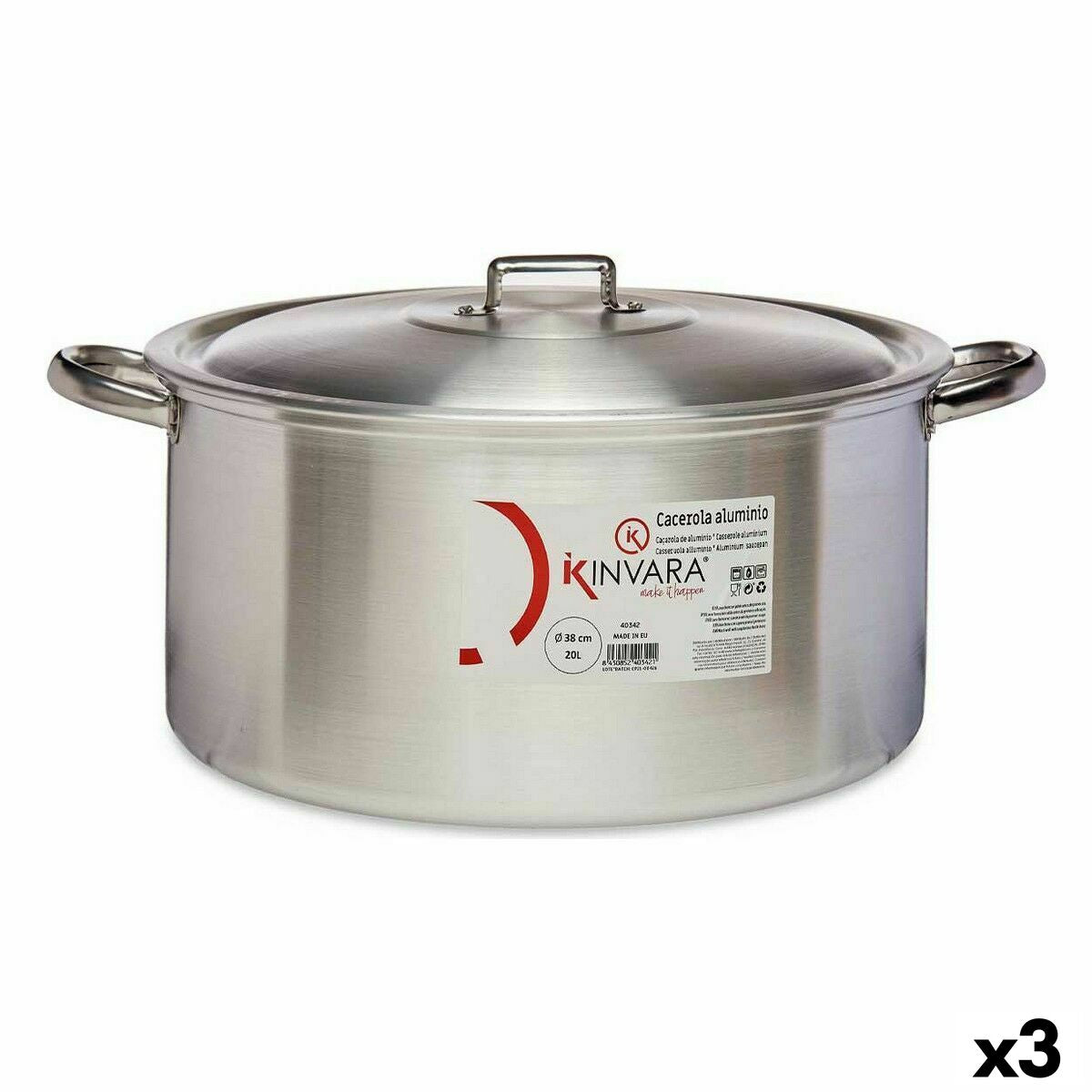Kookpot met Deksel Zilverkleurig Aluminium 20 L (3 Stuks)