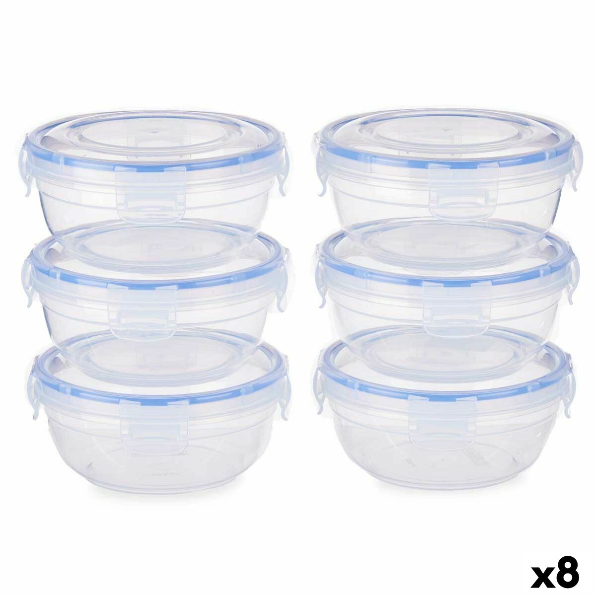 Set Lunchboxen Hermetisch Blauw Transparant Plastic 800 ml 15,5 x 7,5 x 15,5 cm (8 Stuks)