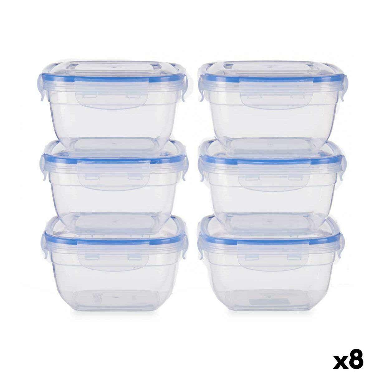 Set Lunchboxen Hermetisch Blauw Transparant Plastic 900 ml 14,5 x 8,5 x 14,5 cm (8 Stuks)