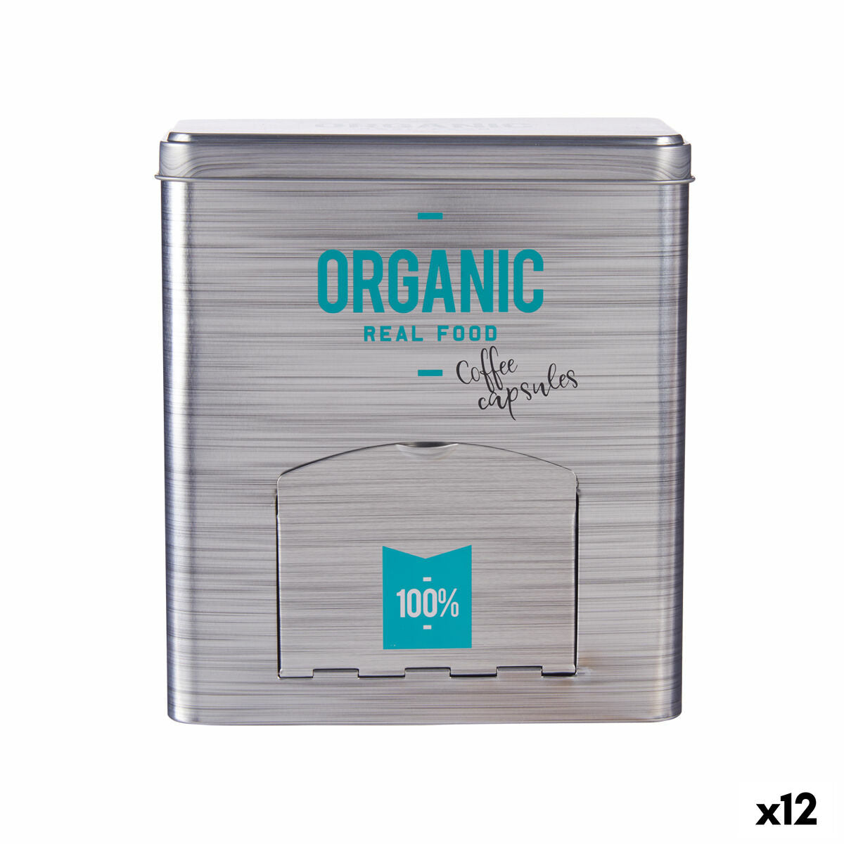 Capsulehouder Organic Koffie Dispenser Grijs Blik 9 x 18 x 16,1 cm (12 Stuks)