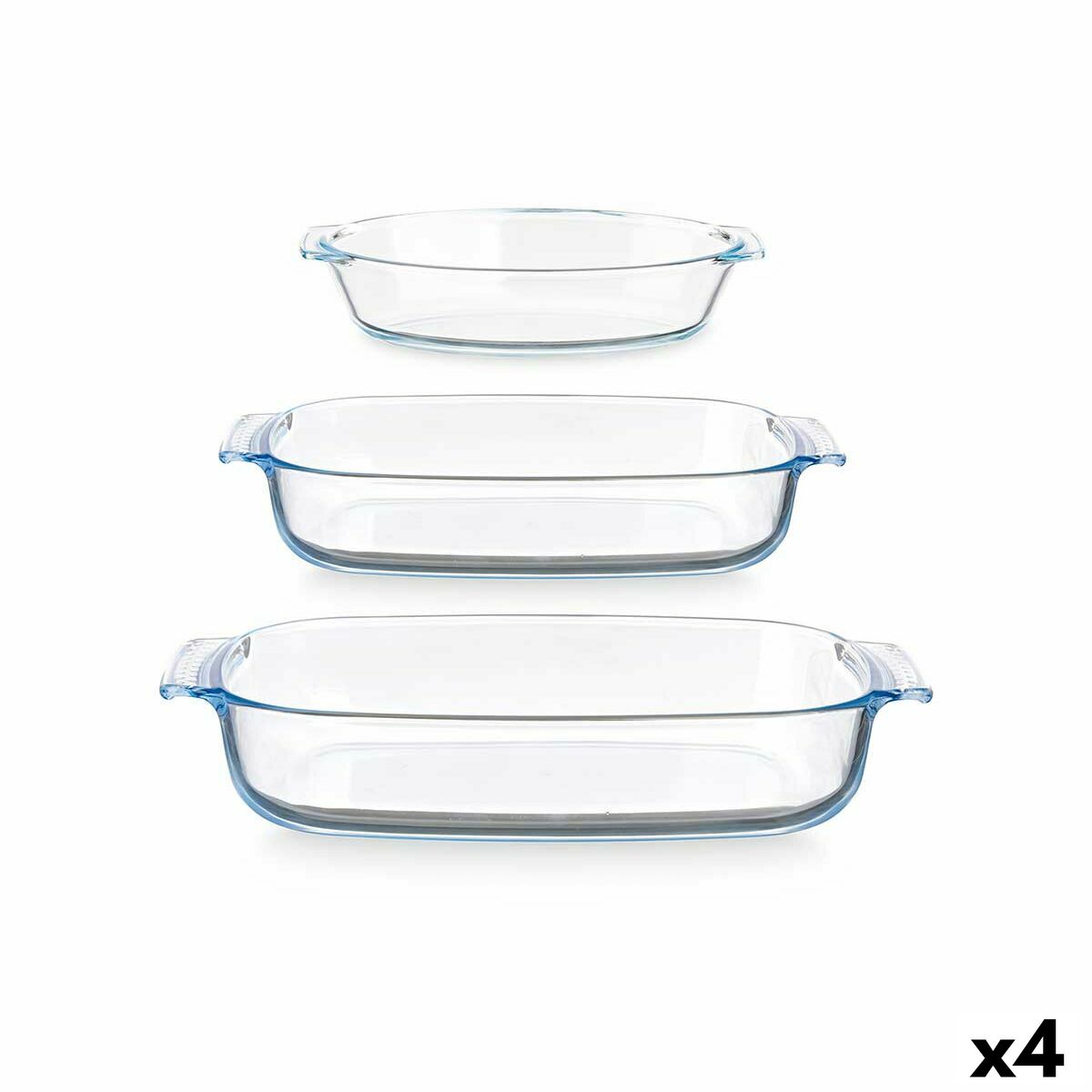 Set van trays Transparant Borosilicaatglas 700 ml 2 L 3,8 L (4 Stuks)