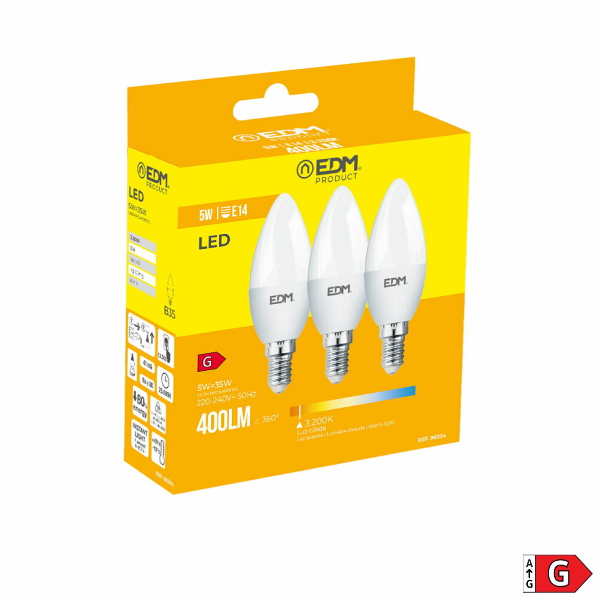 Pack of 3 LED bulbs EDM G 5 W E14 400 lm Ø 3,6 x 10 cm (3200 K)