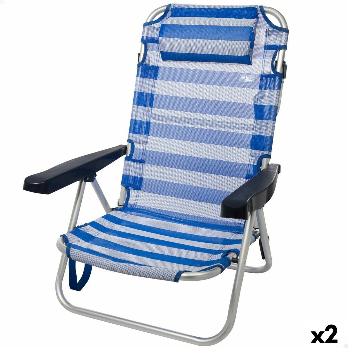 Strandstoel Aktive Opvouwbaar Kussen Wit Blauw 48 x 84 x 46 cm (2 Stuks)