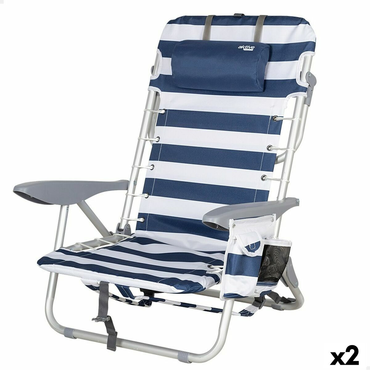 Strandstoel Aktive Blauw Wit 50 x 76 x 45 cm (2 Stuks)