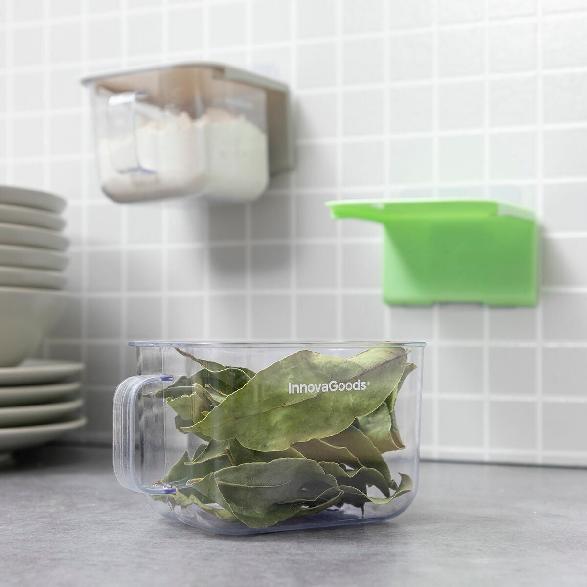 Verwijderbare zelfklevende keukencontainers Handstore InnovaGoods Pakket van 2 stuks Groen Plastic (Refurbished A+)